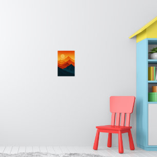 Mountains retro landscape illustration red blue poster