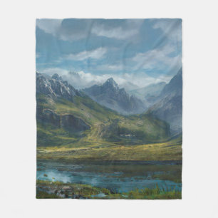 Mountains river grass pasture fleece blanket