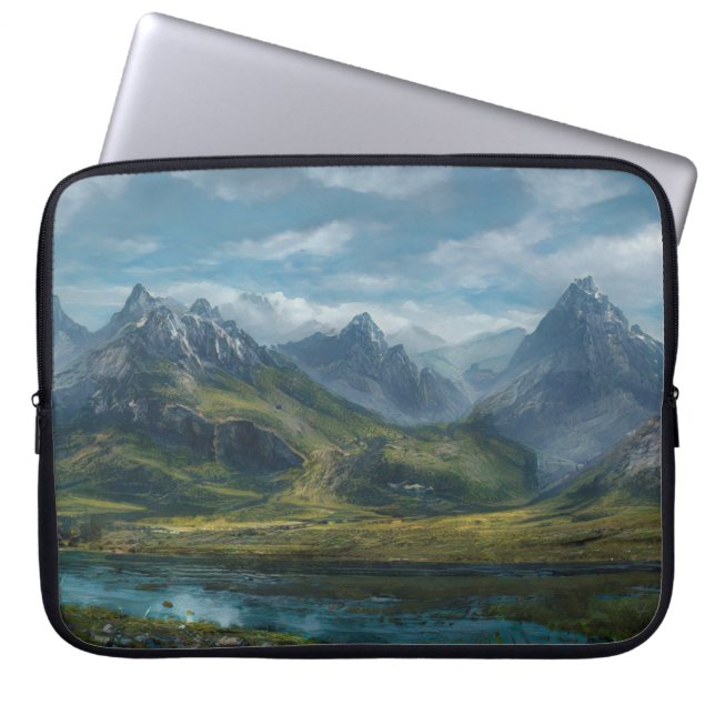 Mountains river grass pasture laptop sleeve (Front)