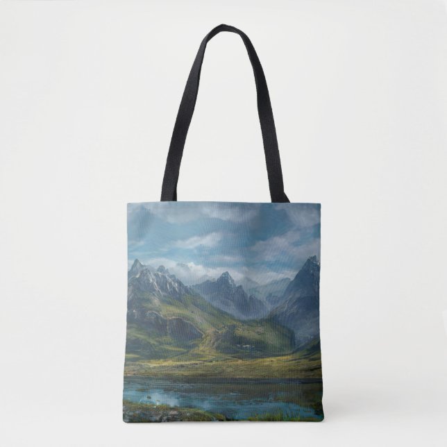 Mountains river grass pasture tote bag (Front)
