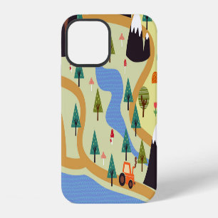 Mountains, rivers, forest, car pattern. iPhone 12 case