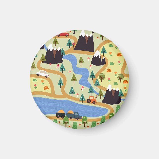 Mountains, rivers, forest, car pattern. magnet (Front)
