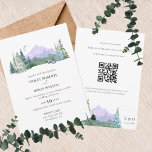 Mountains Rustic Forest QR Code All in One Wedding Invitation<br><div class="desc">This elegant all in one wedding invitation features a watercolor forest and mountain scenery,  minimalist details and calligraphy text. The back has additional details and a QR code making enclosure cards optional. It is classic yet modern and sure to set the scene for your mountain top destination wedding.</div>