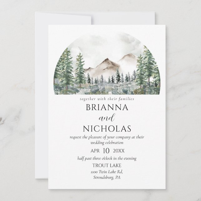 Mountains Rustic Forest Wedding Invitation (Front)