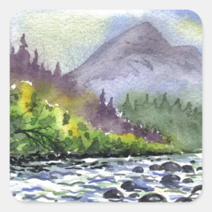 Mountains Sky Painting Destiny Artistic Nature Square Sticker
