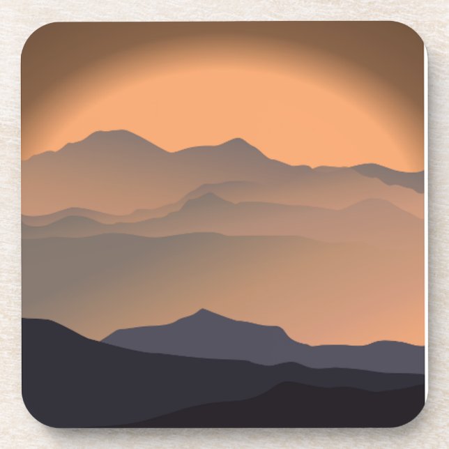 Mountains Sunset Minimalist Hard plastic coaster (Front)