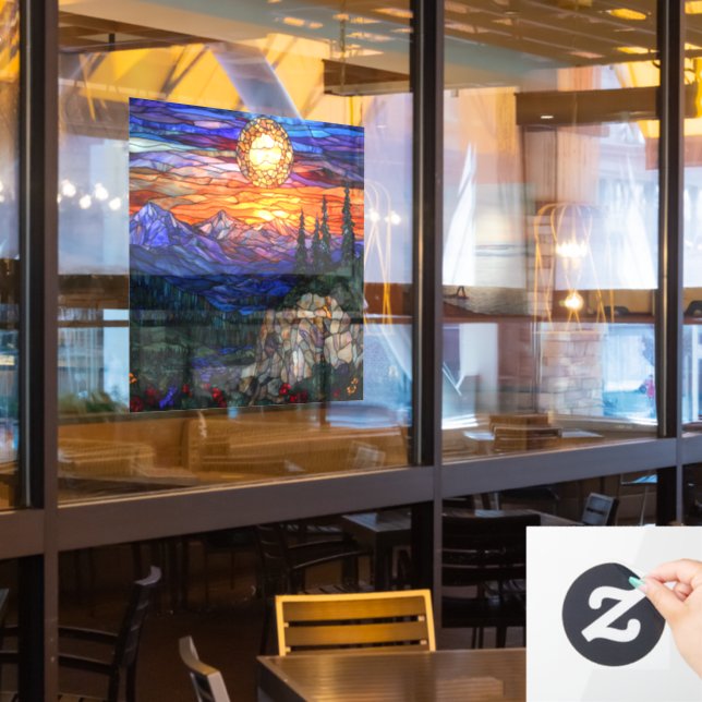 Mountains Sunset Stained Glass Window Cling (Restaurant Window)
