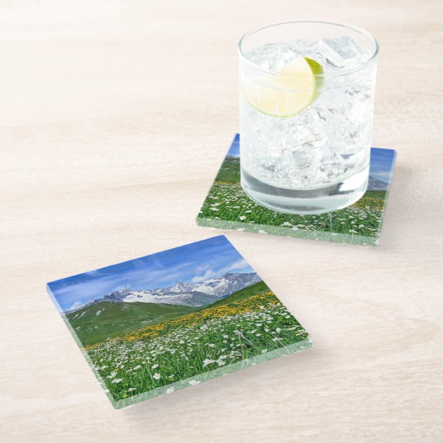 Mountains | Swiss Alps Valley Spring Glass Coaster (Angled)