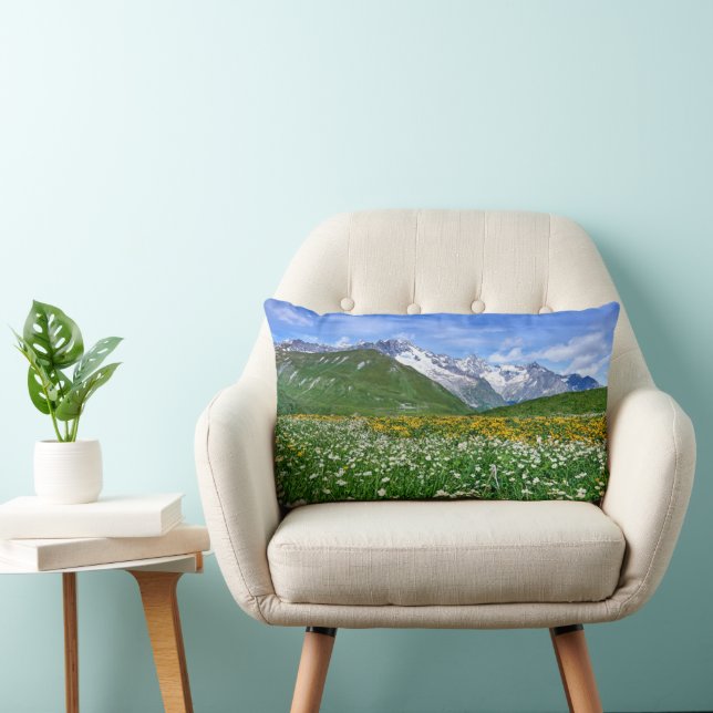 Mountains | Swiss Alps Valley Spring Lumbar Cushion (Chair)