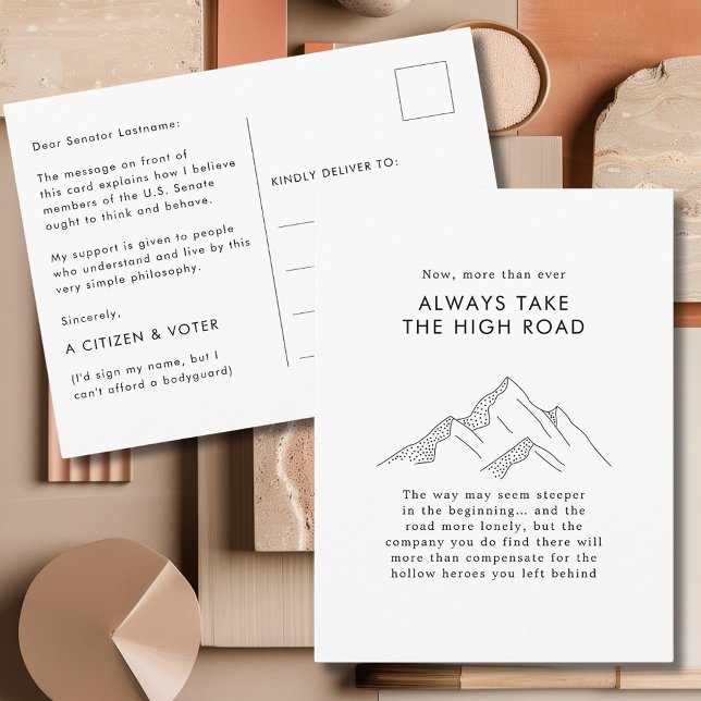 Mountains Take the High Road for Senators  Postcard (Abstract Mountains Take the High Road Motivational Quote Postcard for Senators)