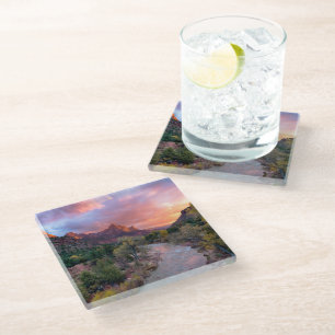 Mountains   The Watchman Zion Nathional Park Utah Glass Coaster