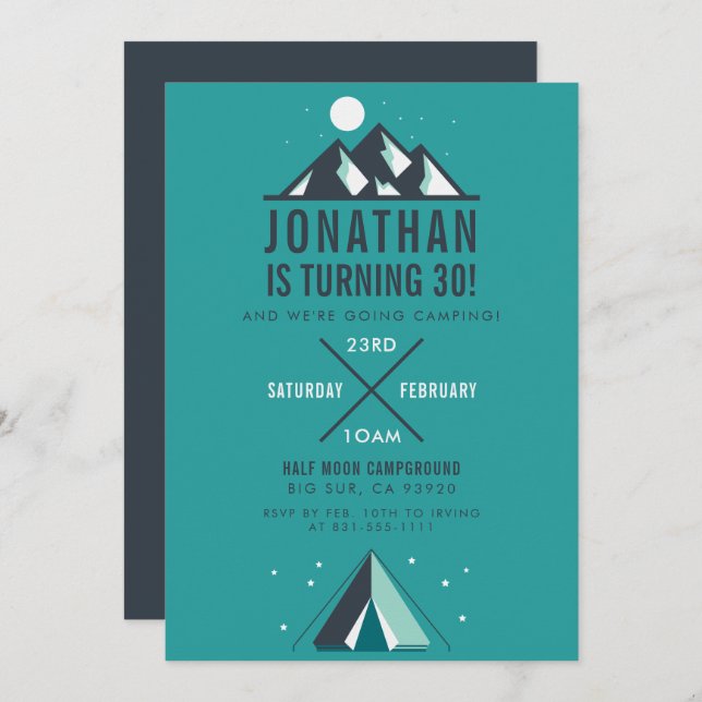 Mountains & Tipi | Modern Camping Birthday Party Invitation (Front/Back)