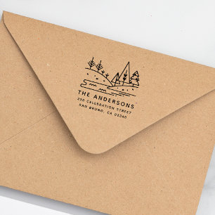 Mountains, Trees & Lake Family Name Return Address Self-inking Stamp