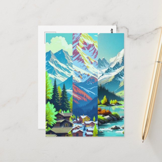 Mountains - Watercolor Digital Landscape Art  Postcard (Front/Back In Situ)