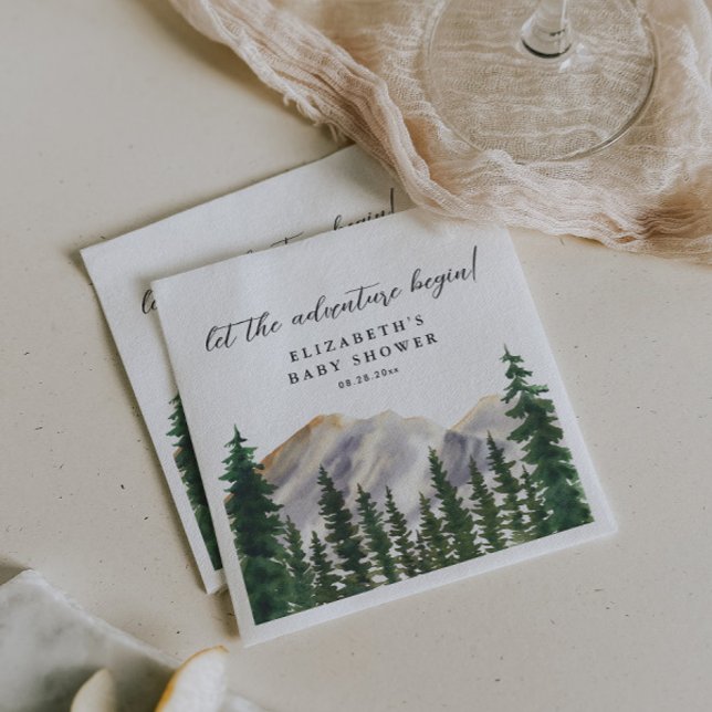 Mountains Watercolor Forest Baby Shower Napkin (Creator Uploaded)