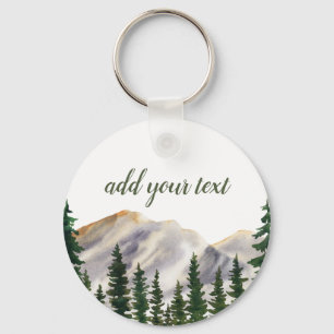 Mountains Watercolor Forest Personalised Key Ring