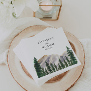 Mountains Watercolor Forest Wedding Napkin
