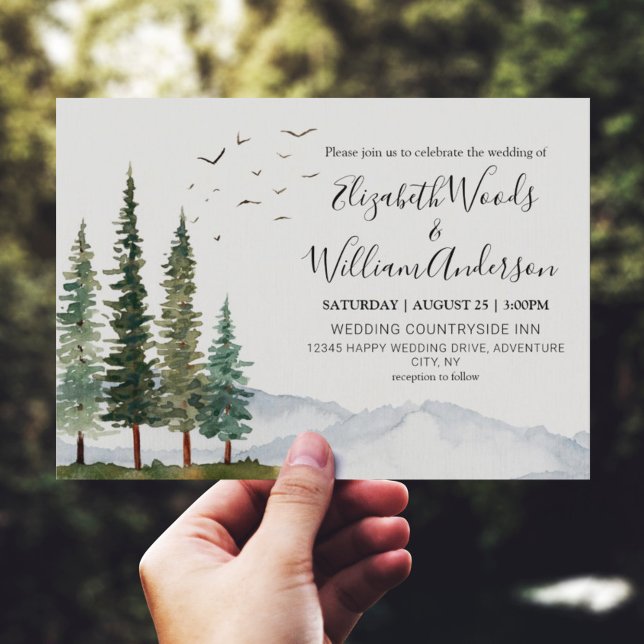 Mountains - Watercolor Rustic Pine Forest Wedding  Invitation (Creator Uploaded)
