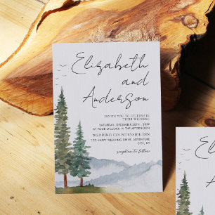Mountains - Watercolor Rustic Pine Trees Wedding Invitation