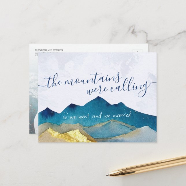 Mountains Were Calling Photo Wedding Announcement (Front/Back In Situ)