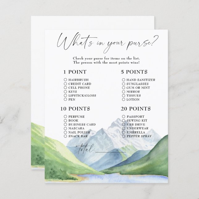 Mountains - what's in your purse (Front/Back)