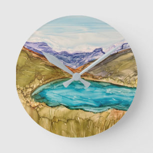 Mountains with lake  round clock