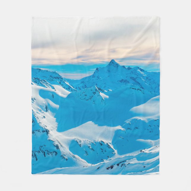 Mountains with snow peaks and sunset skysnow,alpin fleece blanket (Front)