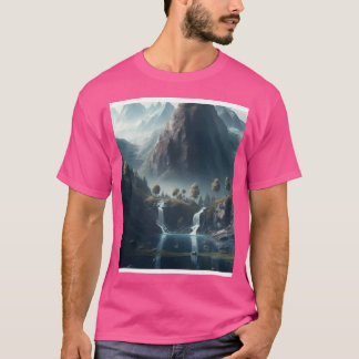 Mountains With Waterfalls And Tress Wall Art Graph T-Shirt