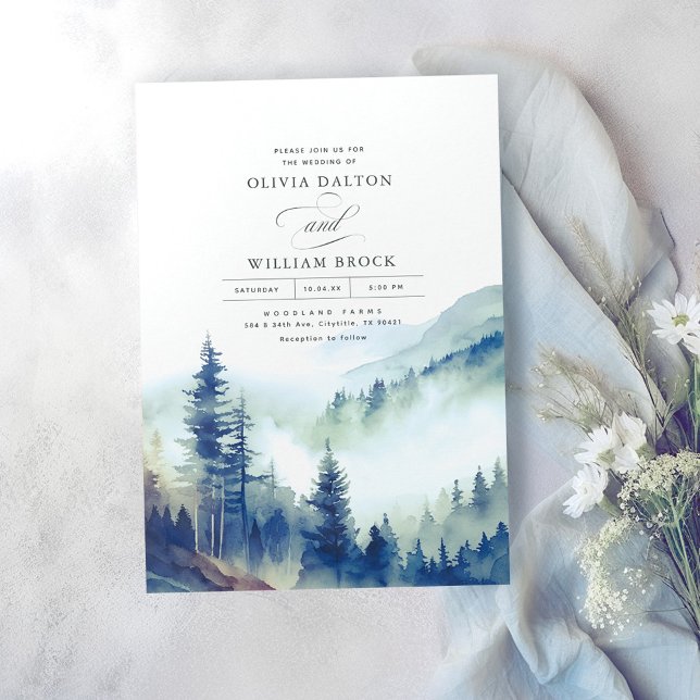 Mountains Woodland Evening Landscape Wedding Invitation (Creator Uploaded)