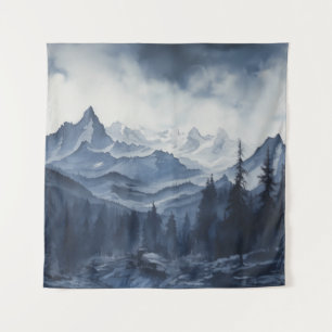 Mountainscape Tapestry In Blues