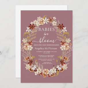 Mountbatten Pink Wild Flowers Wreath Twin Babies Invitation