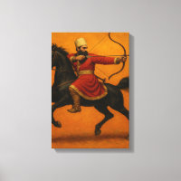 Mounted Archer in Red Robe on Black Warhorse