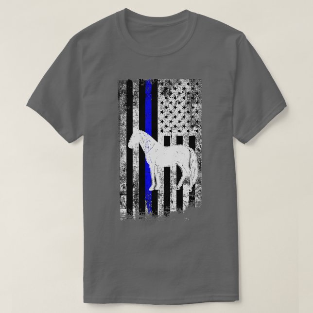 Mounted Patrol Police Horse American Flag  T-Shirt (Design Front)