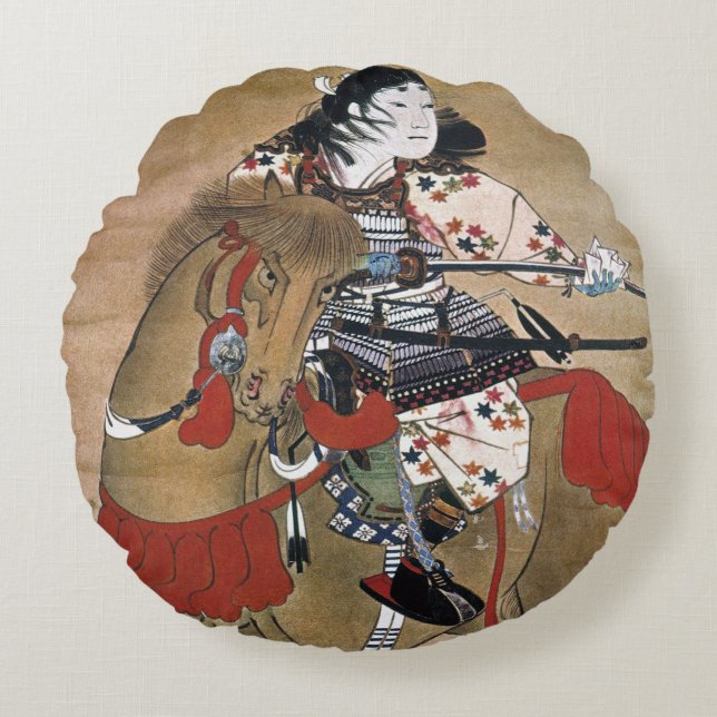 Mounted Samurai Round Cushion (Front)