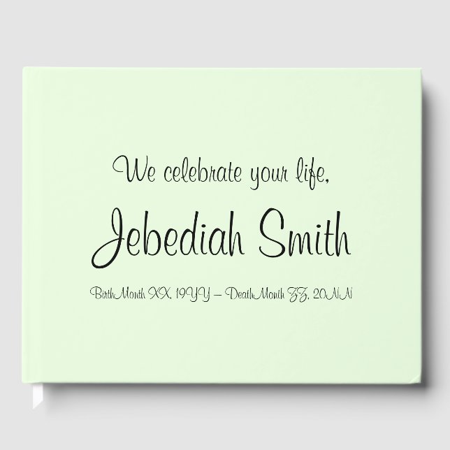 Mournful, Respectable, Green Memorial Guest Book (Front)