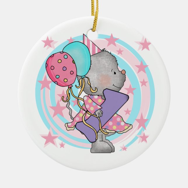 Mouse 1st Birthday T-shirts and Gifts Ceramic Tree Decoration (Front)