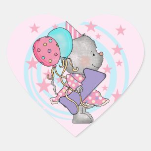 Mouse 1st Birthday T-shirts and Gifts Heart Sticker