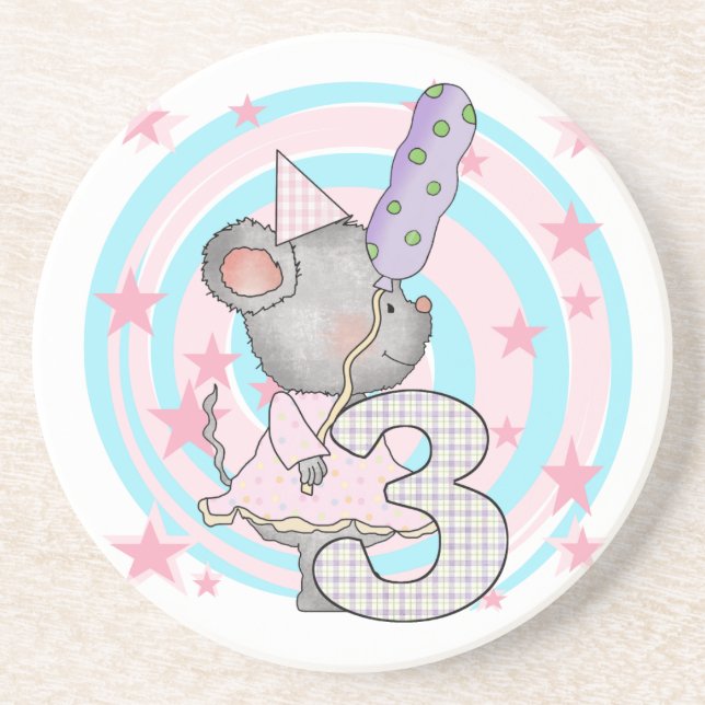 Mouse 3rd Birthday T-shirts and Gifts Coaster (Front)