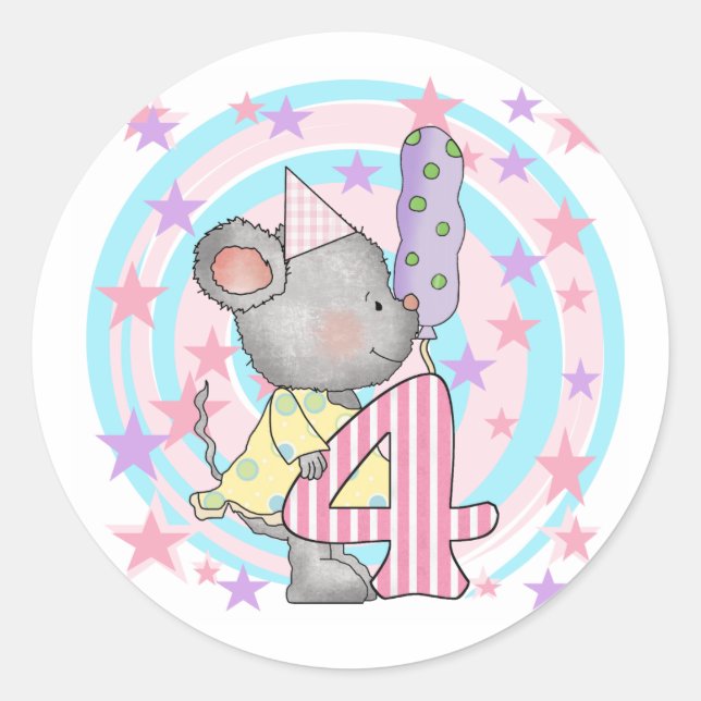 Mouse 4th birthday T-shirts and Gifts Classic Round Sticker (Front)