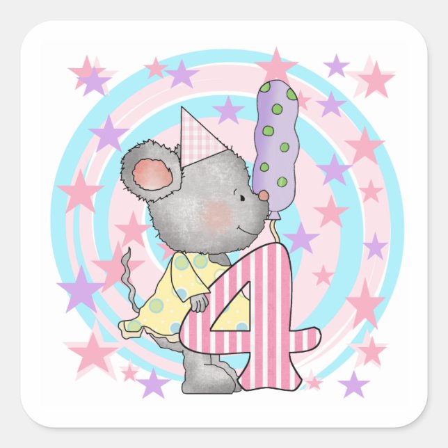 Mouse 4th birthday T-shirts and Gifts Square Sticker (Front)