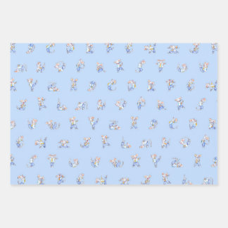 Mouse Alphabet Wrapping Paper Flat Sheet Set of 3