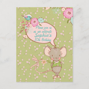 Mouse and Bird Children Birthday Invitation Postcard
