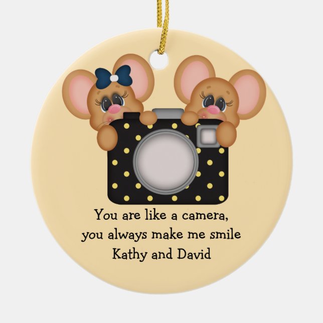 Mouse and Camera Ceramic Tree Decoration (Front)