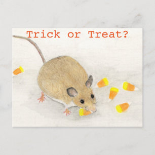 Mouse and Candy Corns Halloween Postcard