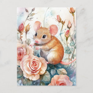 mouse and roses postcard