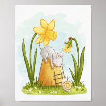 Mouse and Snail Hand Drawn Kids Nursery