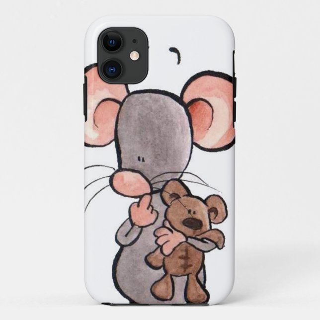 Mouse and teddy bear illustrated phone case (Back)