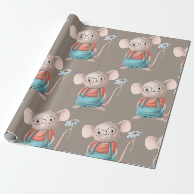 Mouse Animal Cartoon Glasses Birthday Wrapping Paper (Unrolled)