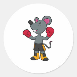 Mouse as Boxer with Boxing gloves Classic Round Sticker