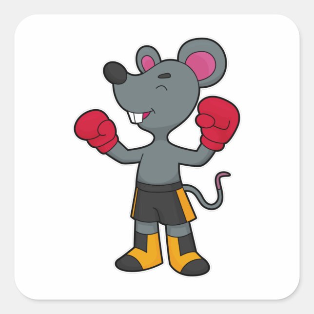 Mouse as Boxer with Boxing gloves Square Sticker (Front)